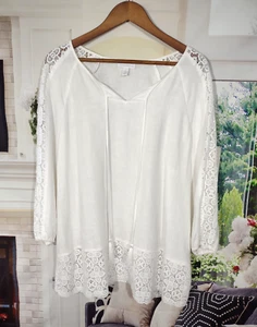 Linen Top Size Large Boho Hippie Southwestern Western Womens Beach Tunic - Picture 1 of 8
