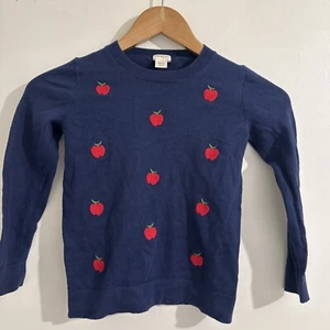 J.Crew Blue Teddie Sweater Apple Embroidered Size S Teacher Preppy Fall 6/7 - Picture 1 of 3