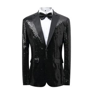 Men's Casual Suit Sequined Host Banquet Dress Coats Business Slim Sequins Jacket - Picture 1 of 30