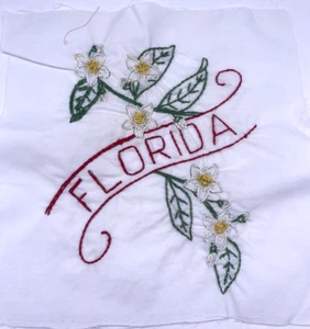 Florida Embroidered Quilted Square Frameable Art State Needlepoint Vtg 8.5" - Picture 1 of 1