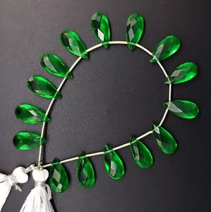 Emerald Gem Color Quartz Faceted 15x7 mm Pear Shape Briolette Beads 6.5" Strand - Picture 1 of 6