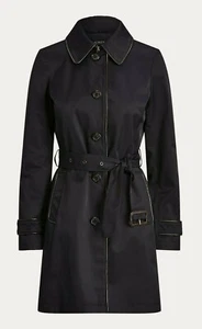 NEW womens RALPH LAUREN trench coat belted faux leather trim size L uk 16-18 ., - Picture 1 of 12