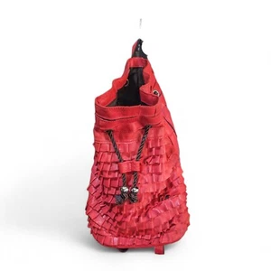 Faux Leather Drawstring Bucket Bag Fringe Purse RED 14" x 16" - Picture 1 of 9