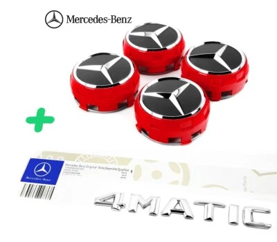 Tapacubos MERCEDES BENZ ROJO y logotipo emblema insignia 4MATIC 75 mm centro genuino OEM Foto 1 de 4