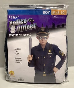 Police Officer Cop Costume Boys Medium Size 8-10 HALLOWEEN 2 Pc Hat Shirt - Picture 1 of 5