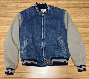 Vintage Carhartt Jacke Herren L blau Denim Varsity Detroit Collegiate Bomber hergestellt in den USA - Bild 1 von 18