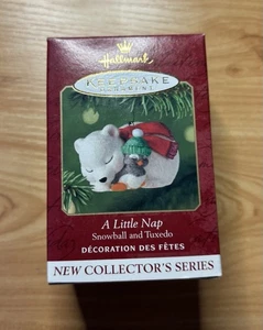 Hallmark Christmas Ornament A Little Nap Snowball & Tuxedo 2001 - Picture 1 of 3
