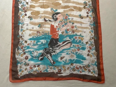 Cachecol Moschino barato e chique oliva oil 100% seda grande 27 x 68" borboleta italiana - Imagem 1 de 4