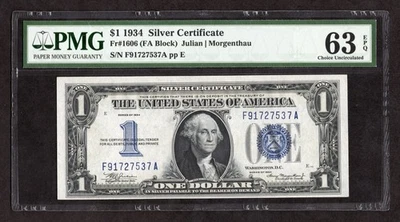 1934 $1 Silver Certificate Fr. 1606 - PMG 63 EPQ - Image 1 of 2