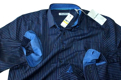 Tommy Bahama Shirt Vista Lago Stripe Ocean Deep Blue LS New Medium M - Image 1 of 4