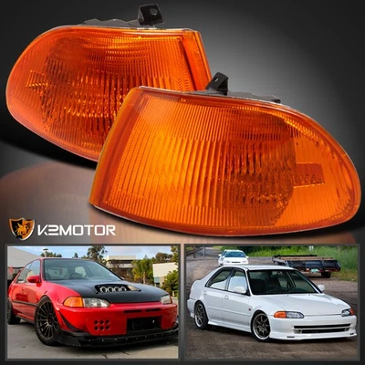 Fits 1992-1995 Honda Civic 4Dr Sedan Amber Corner Signal Lights Lamps Left+Right Foto 1 de 4