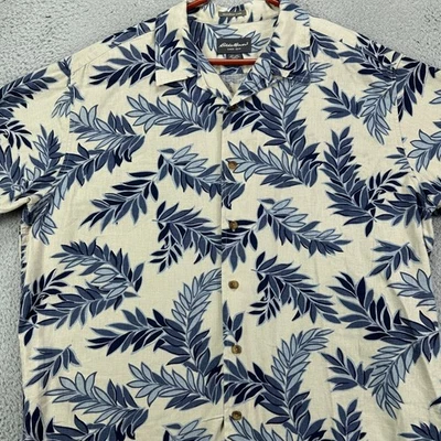 Eddie Bauer Weathered Linen Blend Shirt Hawaiian Mens XL White Blue Button Up - Image 1 of 4