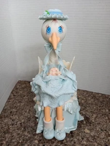 Baby Junge blau Babyparty Party Tisch Dekoration Storch Figur 10" EUC - Bild 1 von 9