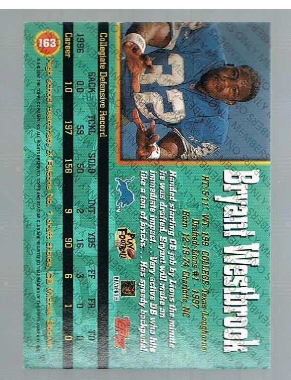 1997 Topps Stadium Club Members Only Bryant Westbrook #163 Lions Texas - Image 1 of 1