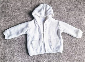 Baby Unisex Gender Nutrual Boy Girl White Soft Coat Cardigan jacket 3-6 months - Picture 1 of 10