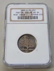 1999 D Partial Collar Connecticut Error State Quarter NGC MS 64 - Picture 1 of 2