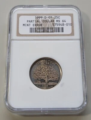 1999 D Partial Collar Connecticut Error State Quarter NGC MS 64 - Image 1 of 2