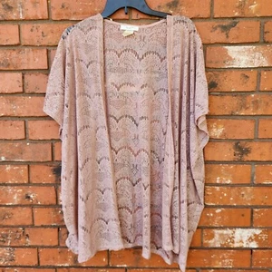 Mauve Lace Type Material Long Open Front Cardigan Size 1X - Picture 1 of 4