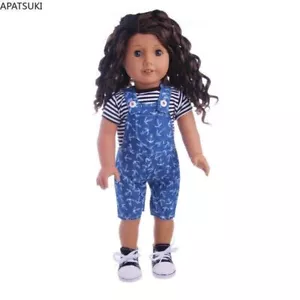 Conjunto de ropa de muñeca para muñeca americana de 18" camiseta a rayas mono de mezclilla trajes - Imagen 1 de 3