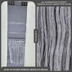 DARK GRAY color rebozo mexican tipical Rebozo or Chalina Shawl 94" x 24.5" - Picture 1 of 4