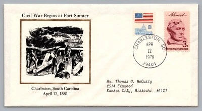 Civil War Begins at Fort Sumter Charleston SC Commemorative 1977 Postal Cover - Image 1 of 2
