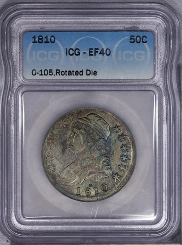 1810 Capped Bust Half Dollar 50c O-105 ICG EF40 XF40 - Rotated Die Cover
