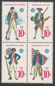 1975 MILITARY UNIFORMS STAMP FOUR 10 CENT UNUSED POSTAGE STAMPS ARMY NAVY MARINE - Picture 1 of 1