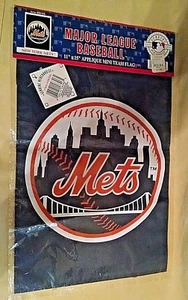 NEW YORK METS FLAG MLB BASEBALL MINI TEAM 2002 11X15 APPLIQUE 58306 NEW SEALED* - Picture 1 of 7