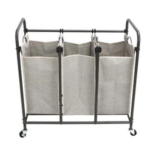 Rolling Laundry Hamper 3-Bag Clothes Sorter Basket Cart, Grey| Better Homes & Ga - Picture 1 of 7