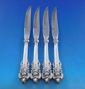Grande Baroque Wallace Sterling Silver Steak Knife Set 4-pc Original Bevel 9 3/8 - Picture 1 of 5