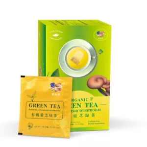 President Brand Organic Green Tea with  Reishi Mushiroo 25 Packs 有机灵芝绿茶 靈芝綠茶 茶包  - Picture 1 of 3
