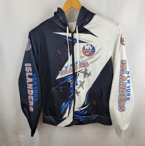 New York Islanders Graphic Print Hoodie Large Full Zip Fleece Lined No Brand Cover