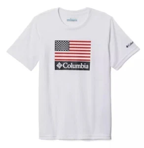 NWT COLUMBIA Youth Boys Edisun Trail Short Sleeve Graphic T-shirt Flag White - Picture 1 of 10