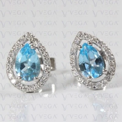 Par de pendientes de topacio natural y diamantes talla pera de 4,50 quilates enchapados en oro blanco de 18 k Foto 1 de 4