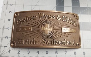 1903 Escher Wyss & Comp Wasserturbine Messing Plakette Platte Steam Punk - Bild 1 von 3
