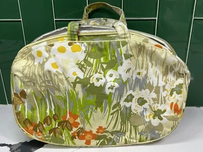Bolsa de Cosméticos de Viaje Vintage Años 70 Difícil de Encontrar Amarillo Verde Naranja, Lona y Vinilo Foto 1 de 4