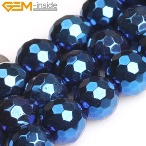 Blue Metallic Hematite Faceted Round Jewelry Making Beads No Magnetn 15" 6mm 8mm - Picture 1 of 40