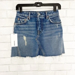 Gonna donna Grlfrnd The Eva corta linea A denim 100% cotone vita taglia 24 nuova con etichetta - Foto 1 di 8