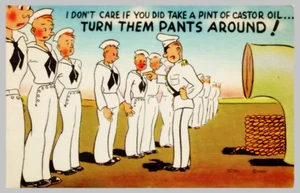 Sailors At Attention Drill Sergeant "Turn Them Pants Around" UNP c1940 Postcard - Picture 1 of 2