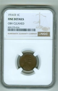 U.S. 1914-D LINCOLN WHEAT PENNY NGC FINE DETAILS OBV CLEANED KEY DATE - Picture 1 of 2