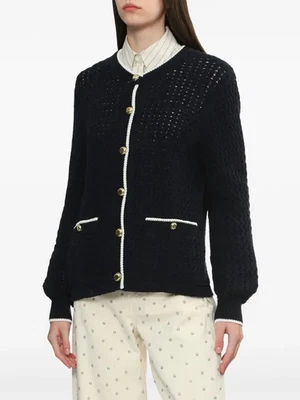 NUEVO Suéter Cárdigan Texturizado Tejido Mezcla Algodón Azul Marino Rag & Bone Daria S Nuevo con Etiquetas $398 Foto 1 de 4