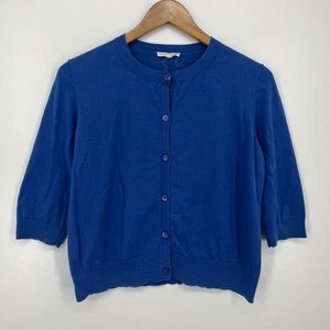 Eileen Fisher Cardigan Sweater Women's M Blue Crew Neck Cotton Cashmere Blend - Picture 1 of 8