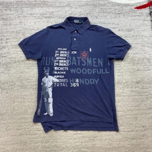 VTG Ralph Lauren Cricket Polo Shirt Small Blue RLPC 5 Crest Batsmen All Print - Picture 1 of 9