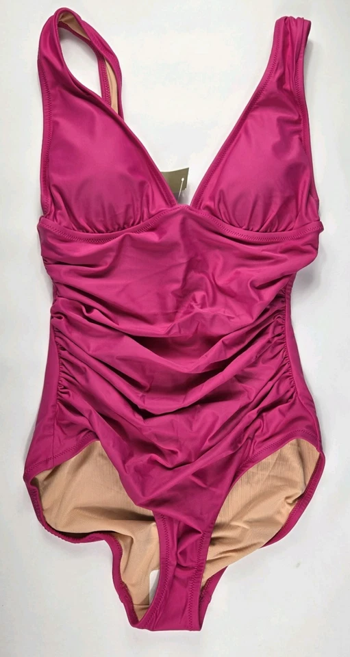 J.Crew Size 4 Radiant Fuchsia Ruched One Piece Swimsuit Lined BC116