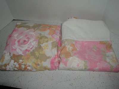 VTG Springmaid Groovy floral PINK TWIN flat fitted sheet + cases 50/50 set USA - Image 1 of 4
