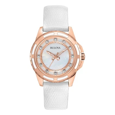 Bulova Women's Diamond Accents Classic Quartz Rose Gold White Watch 32MM 98P119 - Image 1 of 4