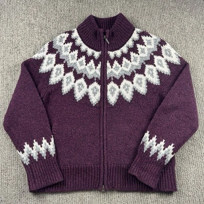 LL Bean Womens S Reg Wool Full Zip Cardigan Sweater Nordic Fair Isle Purple - Image 1 of 4
