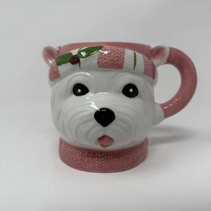 Sleigh Bell Bistro Christmas Dog Mug Pink White Ceramic Holiday Cup - Picture 1 of 6