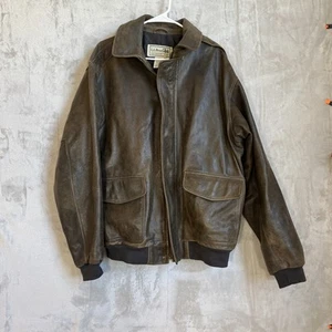Chaqueta bombardero LL Bean vintage para hombre talla XL alta marrón piel de cabra cremallera completa - Imagen 1 de 9