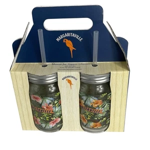 NUEVO en Caja Margaritaville Tropical Mason Jar Juego de 2 Vasos para sorber con Pajitas 1 - Imagen 1 de 9